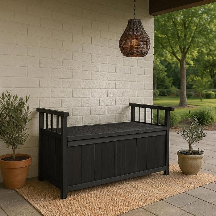 Aufbewahrungstruhe HWC-O13, Gartentruhe Auflagenbox Truhe, Tanne Holz FSC 53x108x60cm ~ anthrazit