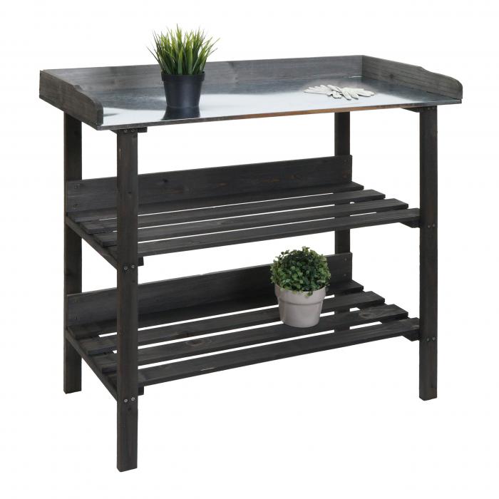 Pflanztisch HWC-O14, Grtnertisch Blumentisch Pflanzregal, Outdoor Holz Tanne MVG-zertifiziert, 86x92x41cm ~ anthrazit