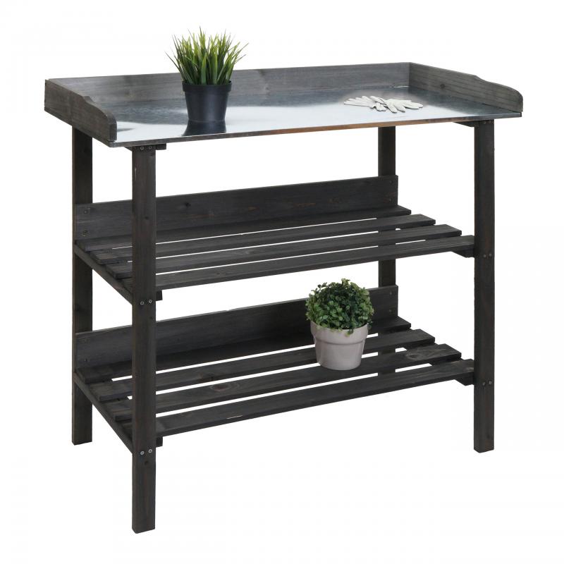 Pflanztisch HWC-O14, Grtnertisch Blumentisch Pflanzregal, Outdoor Holz Tanne MVG-zertifiziert, 86x92x41cm ~ anthrazit