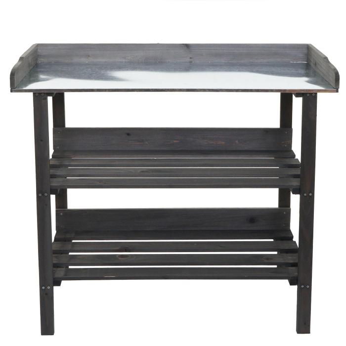 Pflanztisch HWC-O14, Grtnertisch Blumentisch Pflanzregal, Outdoor Holz Tanne MVG-zertifiziert, 86x92x41cm ~ anthrazit