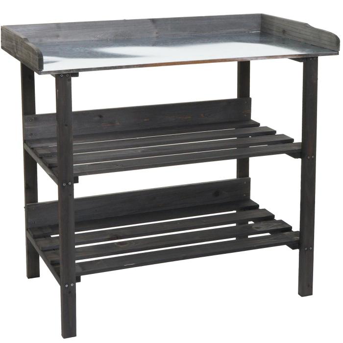 Pflanztisch HWC-O14, Grtnertisch Blumentisch Pflanzregal, Outdoor Holz Tanne MVG-zertifiziert, 86x92x41cm ~ anthrazit