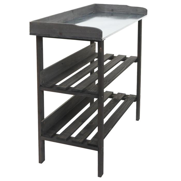 Pflanztisch HWC-O14, Grtnertisch Blumentisch Pflanzregal, Outdoor Holz Tanne MVG-zertifiziert, 86x92x41cm ~ anthrazit