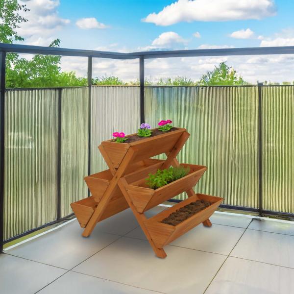 Pflanztreppe HWC-O15, Blumenregal Krutertreppe Pflanzkbel Hochbeet, 5 Ksten 56x56x70 Outdoor Holz FSC ~ natur