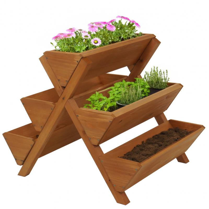 Pflanztreppe HWC-O15, Blumenregal Krutertreppe Pflanzkbel Hochbeet, 5 Ksten 56x56x70 Outdoor Holz FSC ~ natur