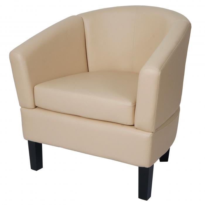 Lounge-Sessel HWC-O17, Sessel Clubsessel Cocktailsessel, FSC-zertifiziert Kunstleder ~ creme