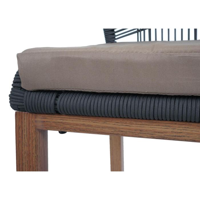 2er-Set Rope-Barhocker HWC-O21, Outdoor Sitzpolster Seilgeflecht Metall Holz-Optik ~ anthrazit, Kissen taupe