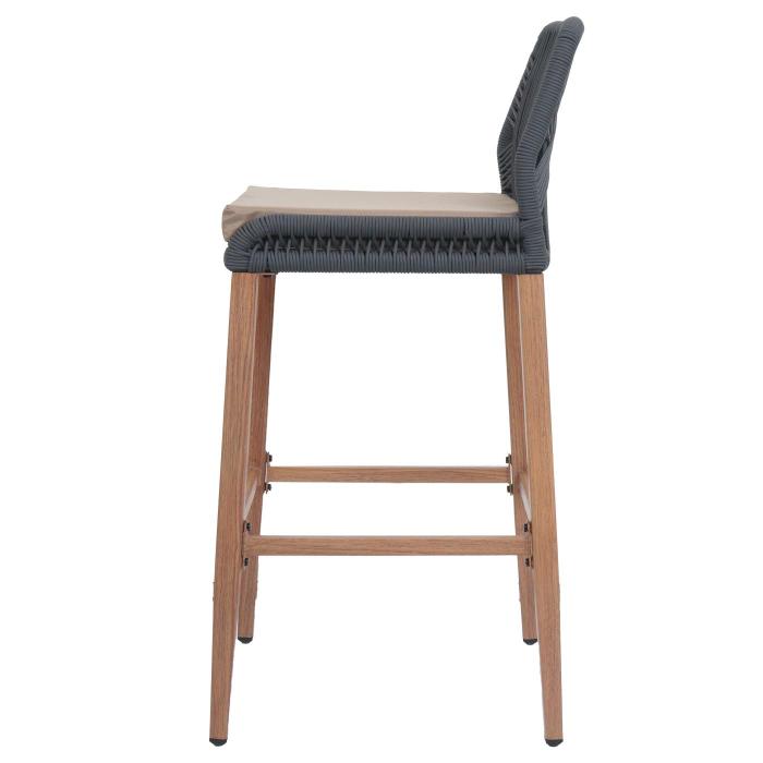 2er-Set Rope-Barhocker HWC-O21, Outdoor Sitzpolster Seilgeflecht Metall Holz-Optik ~ anthrazit, Kissen taupe