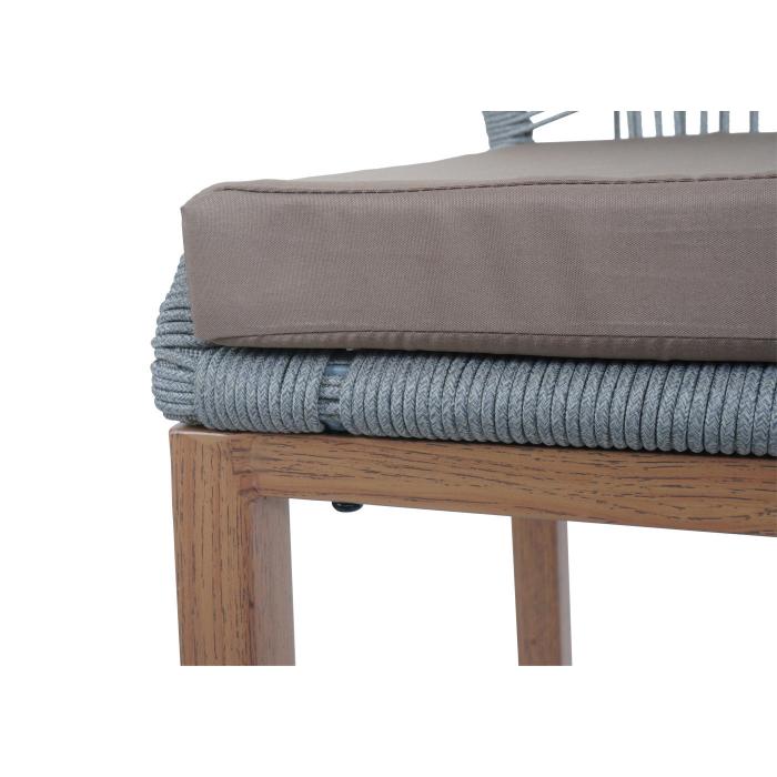 2er-Set Rope-Barhocker HWC-O21, Outdoor Sitzpolster Seilgeflecht Metall Holz-Optik ~ hellgrau, Kissen taupe