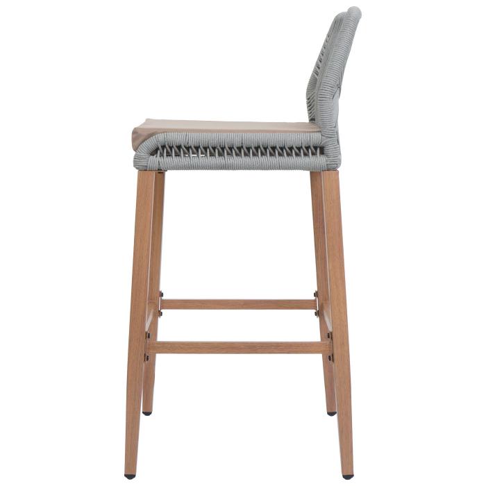 2er-Set Rope-Barhocker HWC-O21, Outdoor Sitzpolster Seilgeflecht Metall Holz-Optik ~ hellgrau, Kissen taupe