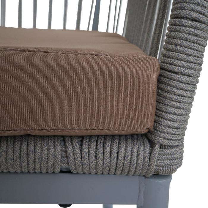 2er-Set Rope-Barhocker HWC-O22, Tresenhocker, Outdoor Sitzpolster Seilgeflecht Metall ~ hellgrau, Kissen taupe