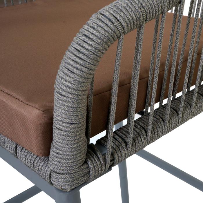 2er-Set Rope-Barhocker HWC-O22, Tresenhocker, Outdoor Sitzpolster Seilgeflecht Metall ~ hellgrau, Kissen taupe