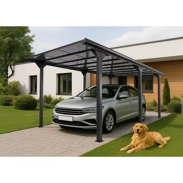 Alu-Carport HWC-O23, Autoberdachung Garage Unterstand, 10cm-Gestell Polycarbonat-Dach Regenrinne, 3x6m ~ anthrazit