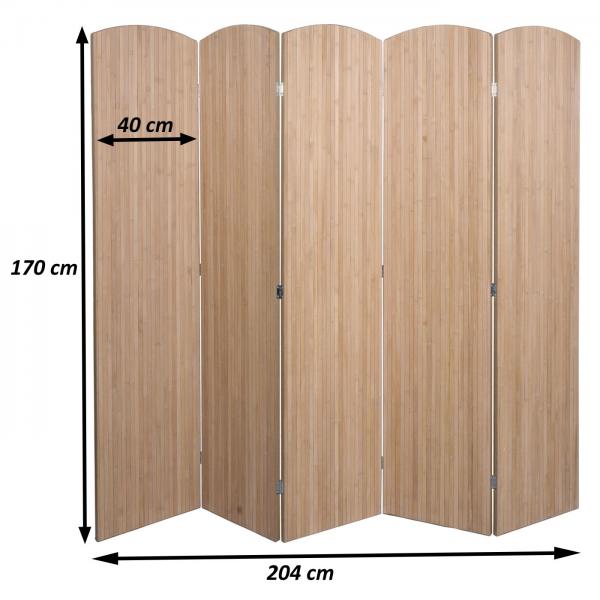 Bemaungsbild fr Produkt Bambus Paravent HWC-O30, Raumteiler Trennwand Sichtschutz, zusammenklappbar 5 Paneele 170x204cm