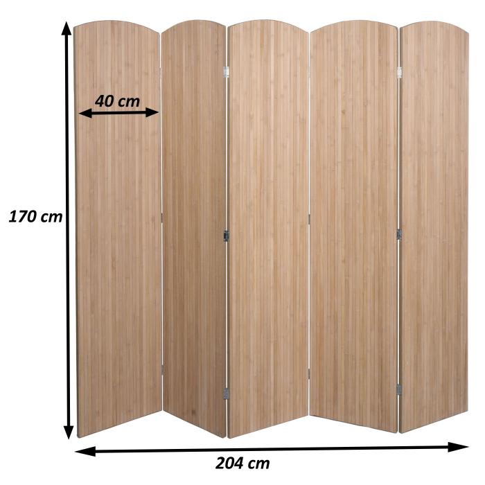 Bambus Paravent HWC-O30, Raumteiler Trennwand Sichtschutz, zusammenklappbar 5 Paneele 170x204cm