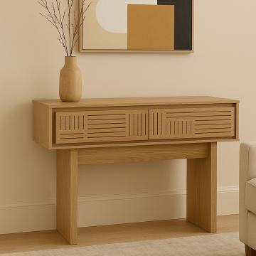 Konsolentisch HWC-O31, Telefontisch Beistelltisch Ablagetisch, Schublade Melamin 86x110x41cm ~ Ulme natur