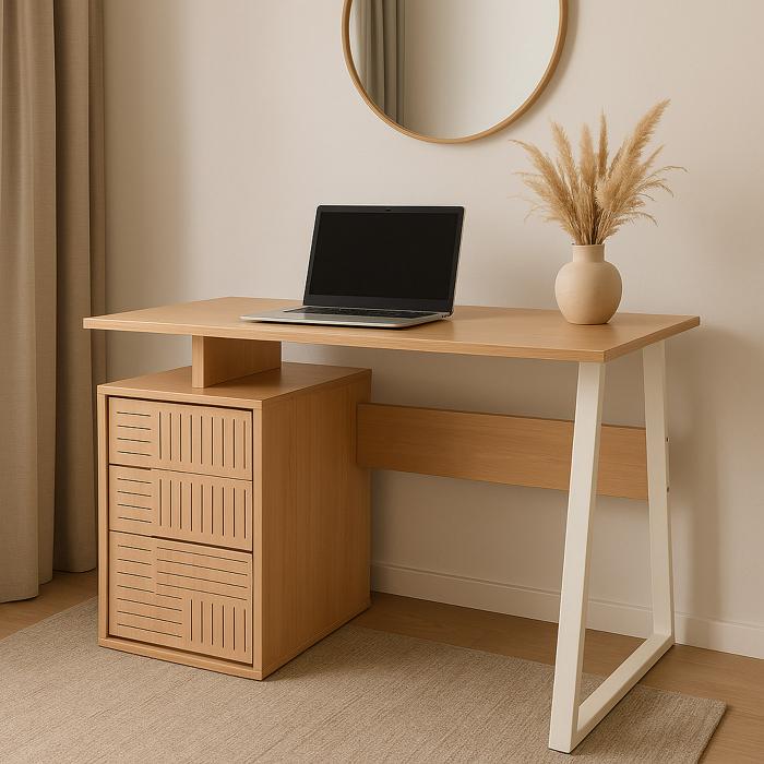 Schreibtisch HWC-O32, Brotisch Computertisch Arbeitstisch, Schublade, Melamin Holz, 77x118x58cm ~ ulme natur