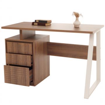 Schreibtisch HWC-O32, Brotisch Computertisch Arbeitstisch, Schublade, Melamin Holz, 77x118x58cm ~ braun