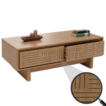 Couchtisch HWC-O33, Sofatisch Wohnzimmertisch Beistelltisch, 2 Schubladen 2 Fcher, Melamin 40x120x60cm ~ Ulme Natur