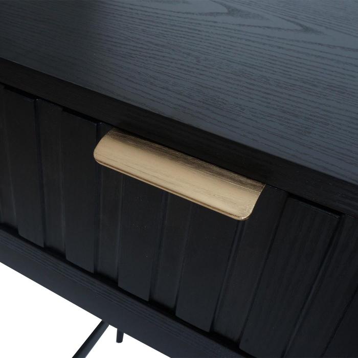 Konsolentisch HWC-O41, Telefontisch Ablagetisch, Industrial Schublade Melamin 85x100x40cm ~ Holzoptik schwarz