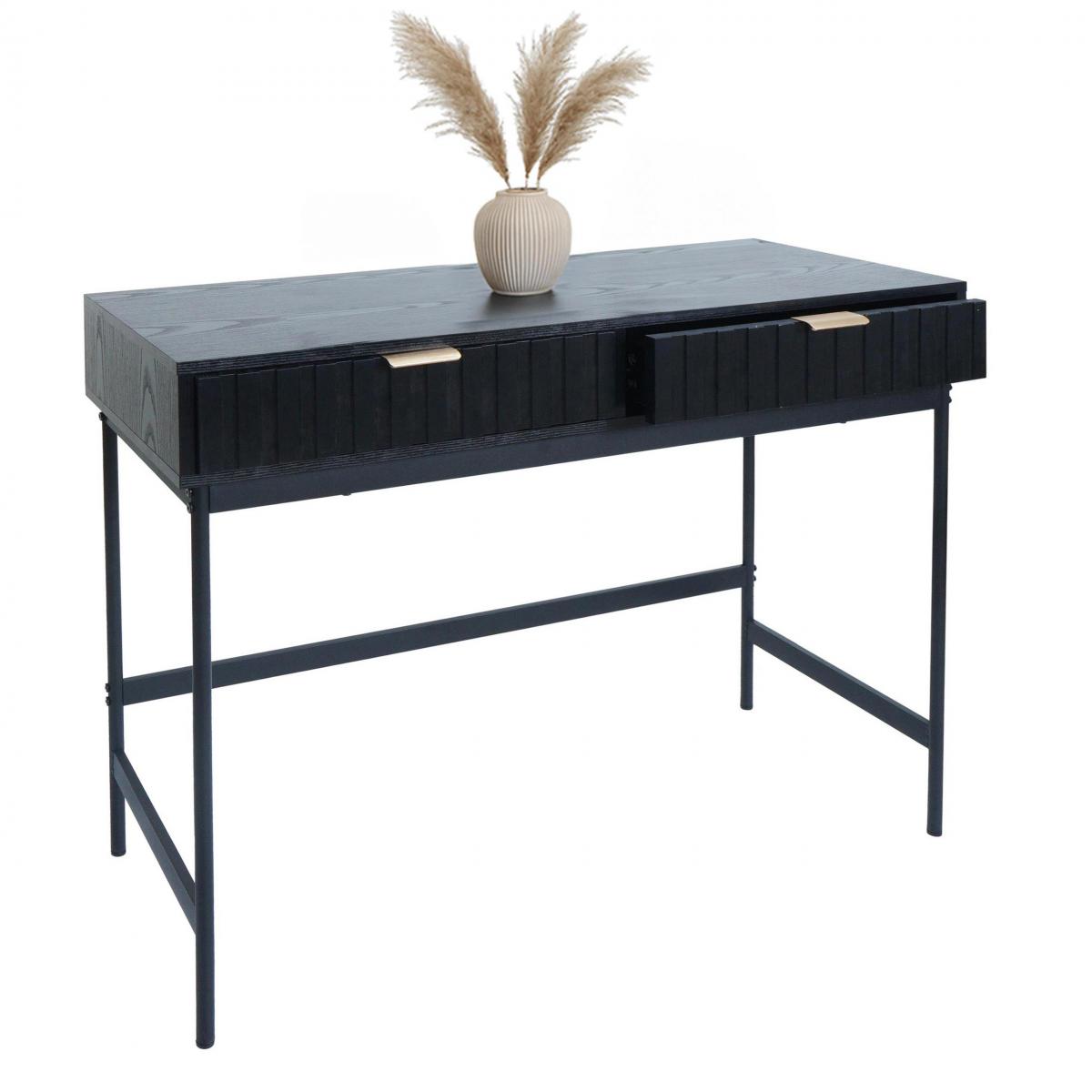 Konsolentisch HWC-O41, Telefontisch Ablagetisch, Industrial Schublade Melamin 85x100x40cm ~ Holzoptik schwarz