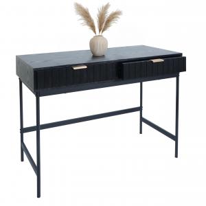 Konsolentisch HWC-O41, Telefontisch Ablagetisch, Industrial Schublade Melamin 85x100x40cm ~ Holzoptik schwarz