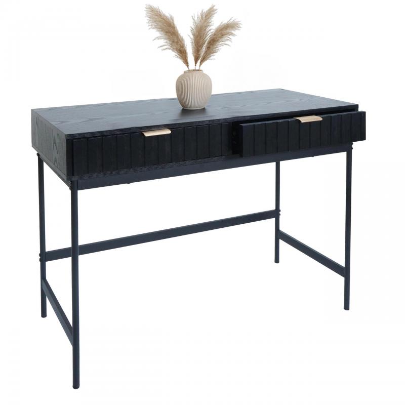 Konsolentisch HWC-O41, Telefontisch Ablagetisch, Industrial Schublade Melamin 85x100x40cm ~ Holzoptik schwarz