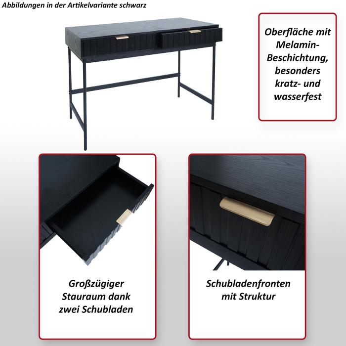 Konsolentisch HWC-O41, Telefontisch Ablagetisch, Industrial Schublade Melamin 85x100x40cm ~ Holzoptik schwarz
