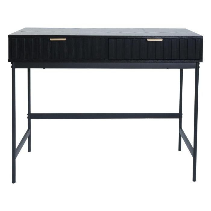 Konsolentisch HWC-O41, Telefontisch Ablagetisch, Industrial Schublade Melamin 85x100x40cm ~ Holzoptik schwarz