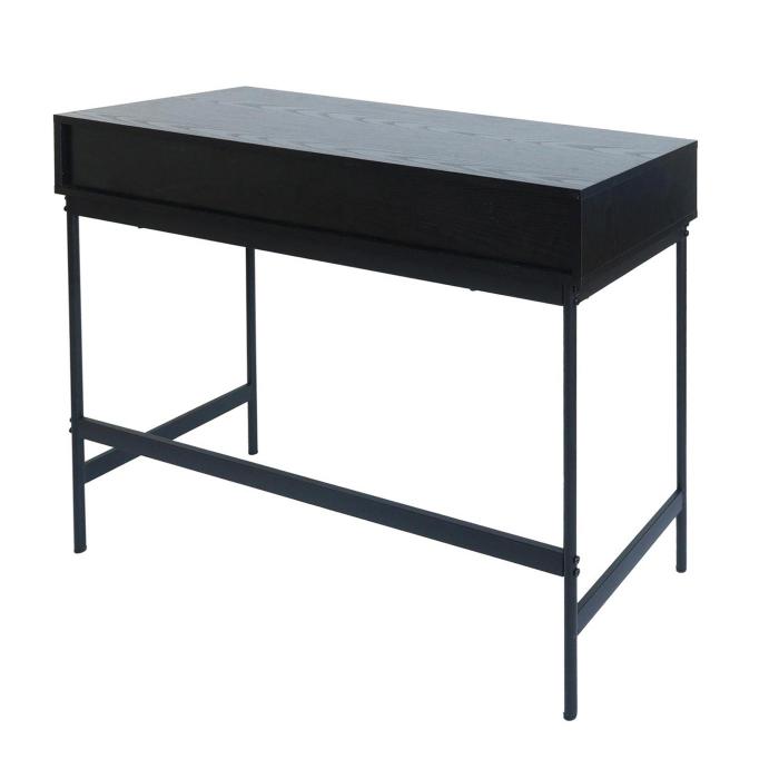 Konsolentisch HWC-O41, Telefontisch Ablagetisch, Industrial Schublade Melamin 85x100x40cm ~ Holzoptik schwarz