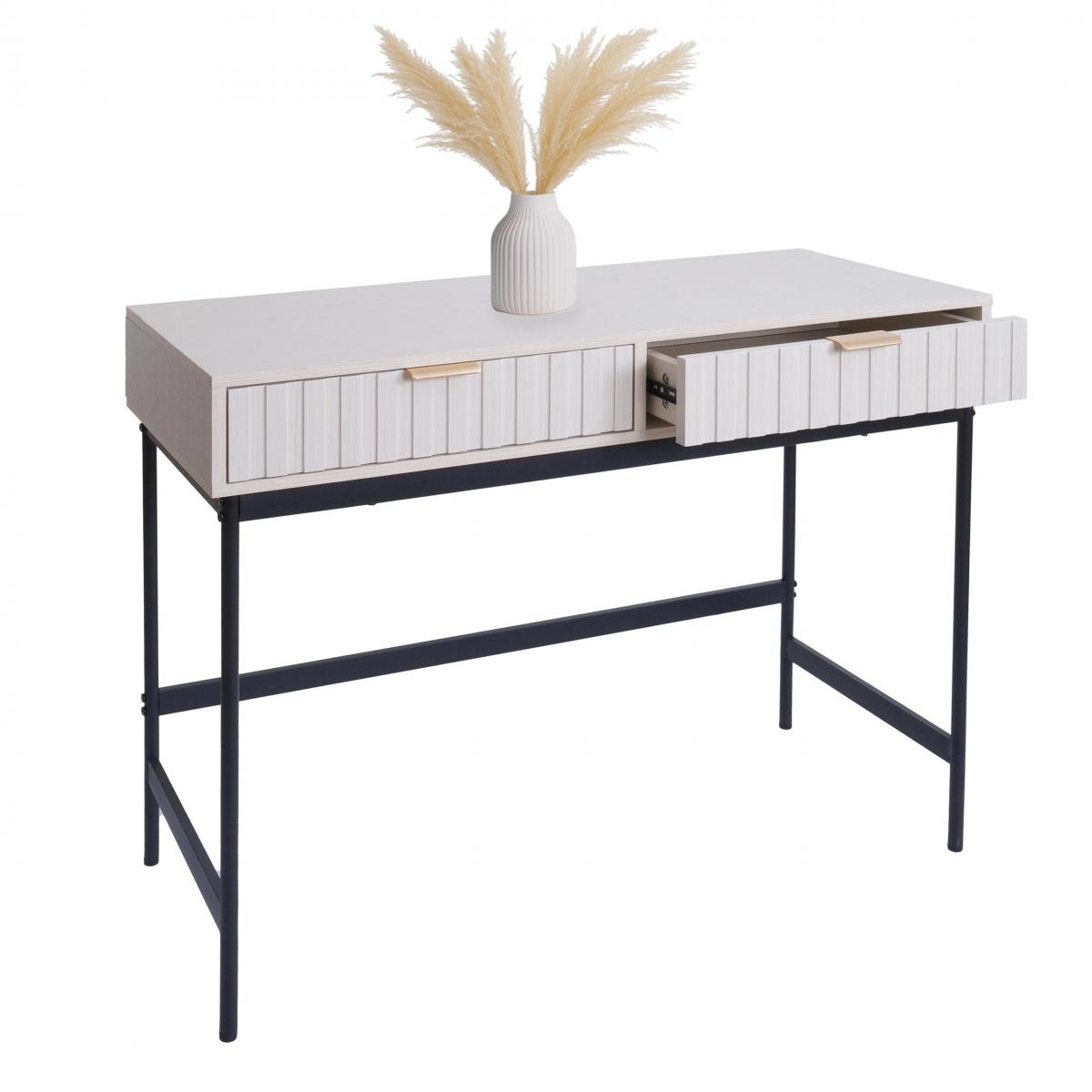 Konsolentisch HWC-O41, Telefontisch Ablagetisch, Industrial Schublade Melamin 85x100x40cm ~ Holzoptik wei