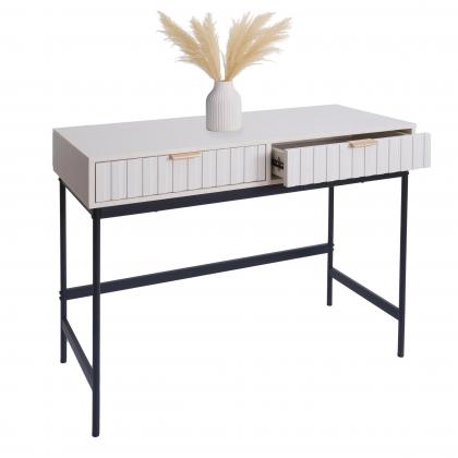 Konsolentisch HWC-O41, Telefontisch Ablagetisch, Industrial Schublade Melamin 85x100x40cm ~ Holzoptik wei