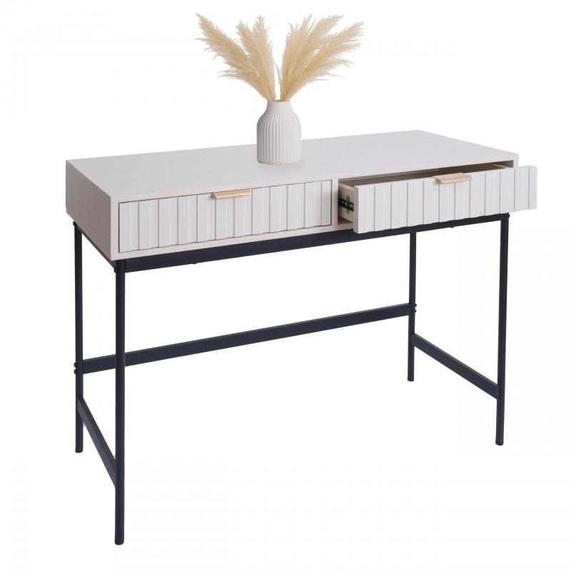 Konsolentisch HWC-O41, Telefontisch Ablagetisch, Industrial Schublade Melamin 85x100x40cm ~ Holzoptik wei