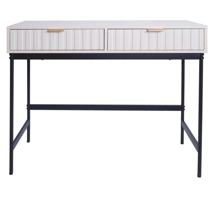 Konsolentisch HWC-O41, Telefontisch Ablagetisch, Industrial Schublade Melamin 85x100x40cm ~ Holzoptik wei