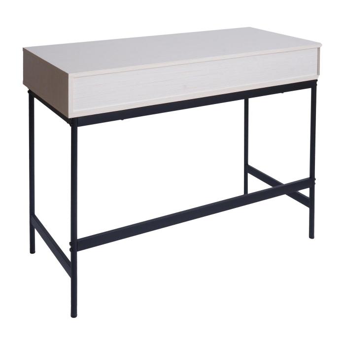 Konsolentisch HWC-O41, Telefontisch Ablagetisch, Industrial Schublade Melamin 85x100x40cm ~ Holzoptik wei