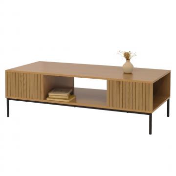 Couchtisch HWC-O39, Tisch Sofatisch Beistelltisch Ablage, Melamin MDF 39x120x60cm ~ natur