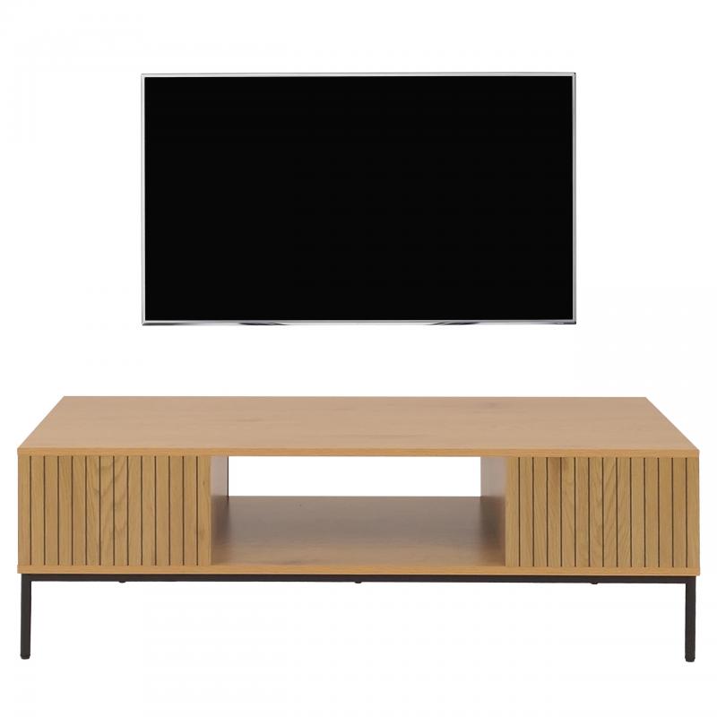 TV-Rack HWC-O39, TV-Board Fernsehtisch Lowboard TV-Schrank Ablage, Melamin MDF 39x120x60cm ~ natur