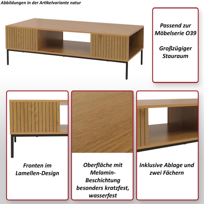 TV-Rack HWC-O39, TV-Board Fernsehtisch Lowboard TV-Schrank Ablage, Melamin MDF 39x120x60cm ~ natur