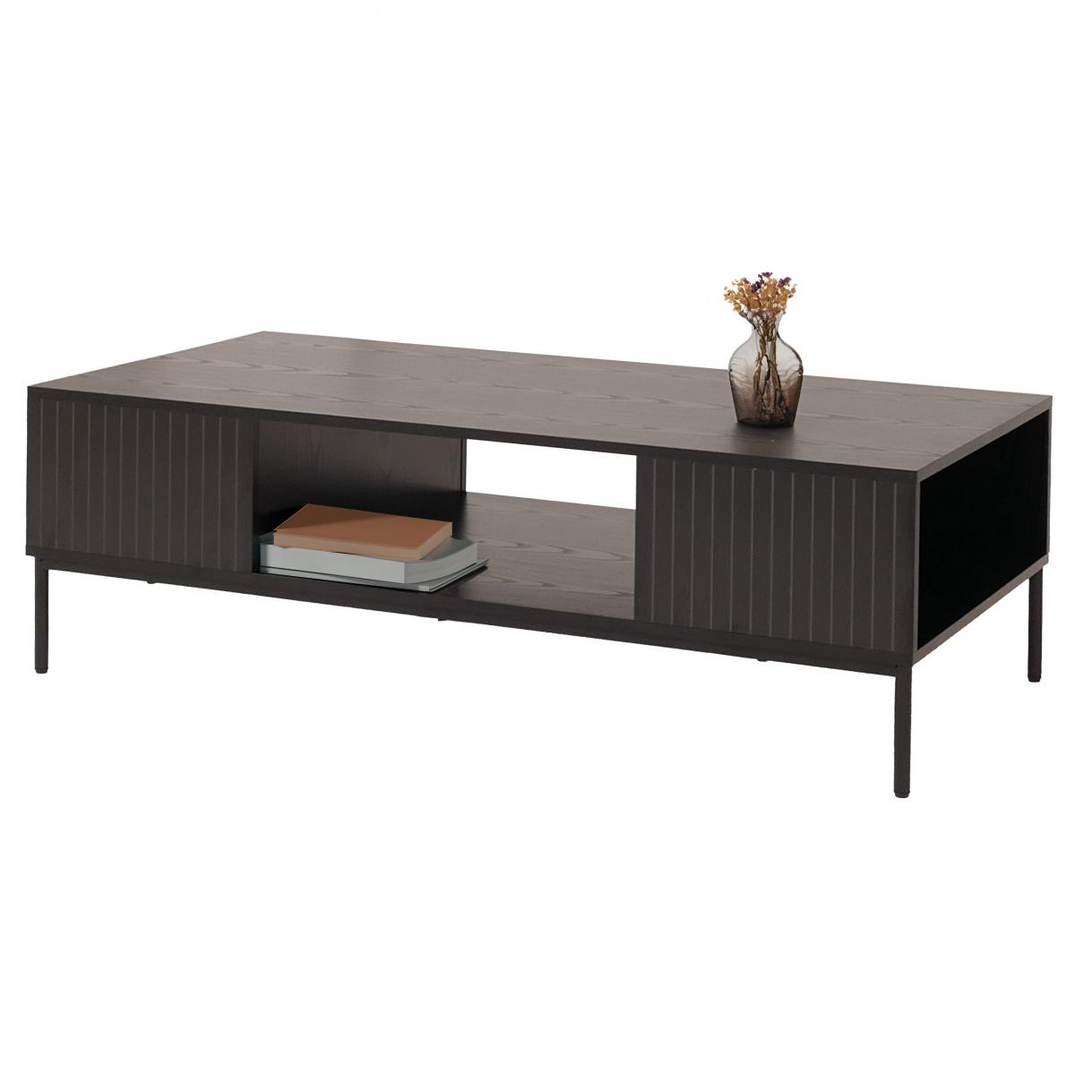 Couchtisch HWC-O39, Tisch Sofatisch Beistelltisch Ablage Fcher, Melamin MDF 39x120x60cm ~ Holzoptik schwarz