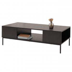 Couchtisch HWC-O39, Tisch Sofatisch Beistelltisch Ablage Fcher, Melamin MDF 39x120x60cm ~ Holzoptik schwarz