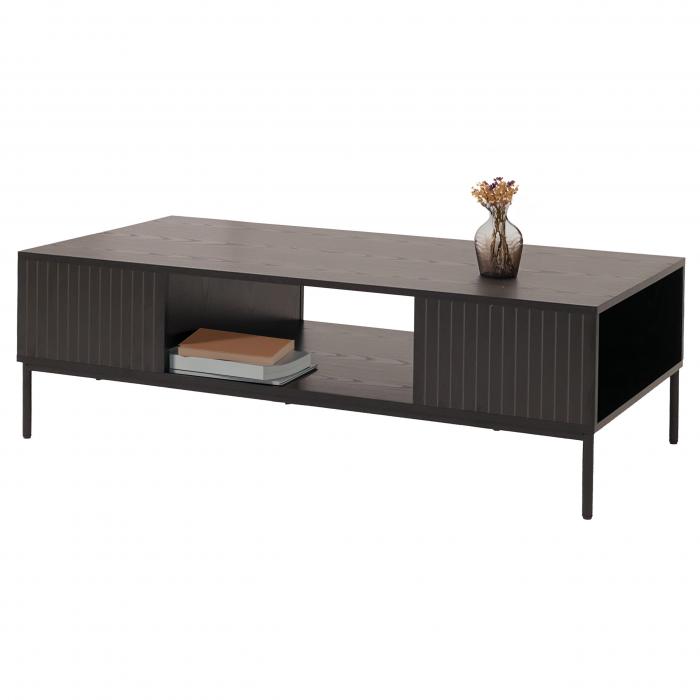 Couchtisch HWC-O39, Tisch Sofatisch Beistelltisch Ablage Fcher, Melamin MDF 39x120x60cm ~ Holzoptik schwarz