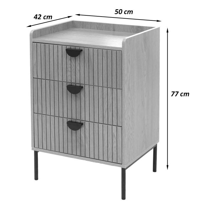Kommode HWC-O39, Highboard Schrank, 3 Schubladen Melamin MDF 77x50x42cm ~ Holzoptik schwarz