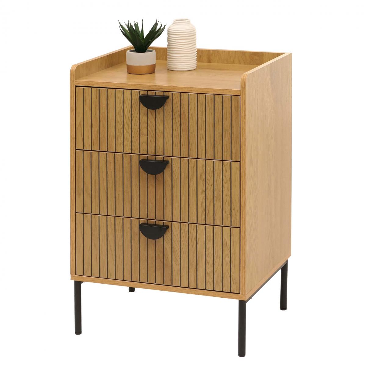Kommode HWC-O39, Highboard Schrank, 3 Schubladen Melamin MDF 77x50x42cm ~ natur