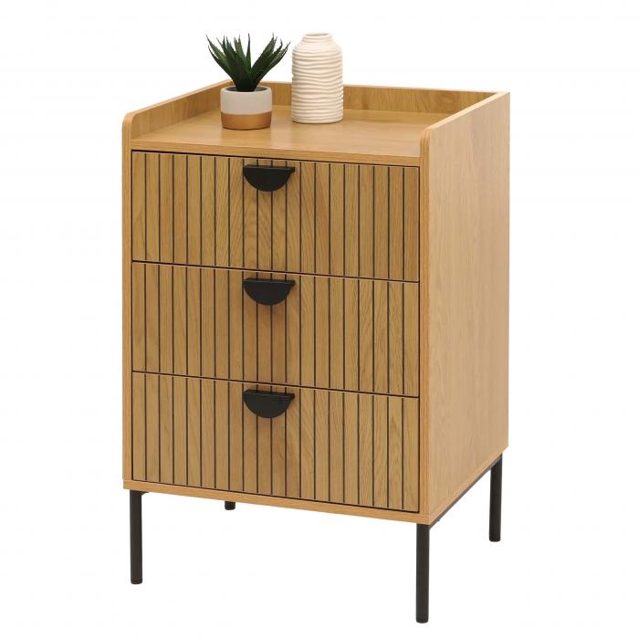 Kommode HWC-O39, Highboard Schrank, 3 Schubladen Melamin MDF 77x50x42cm ~ natur