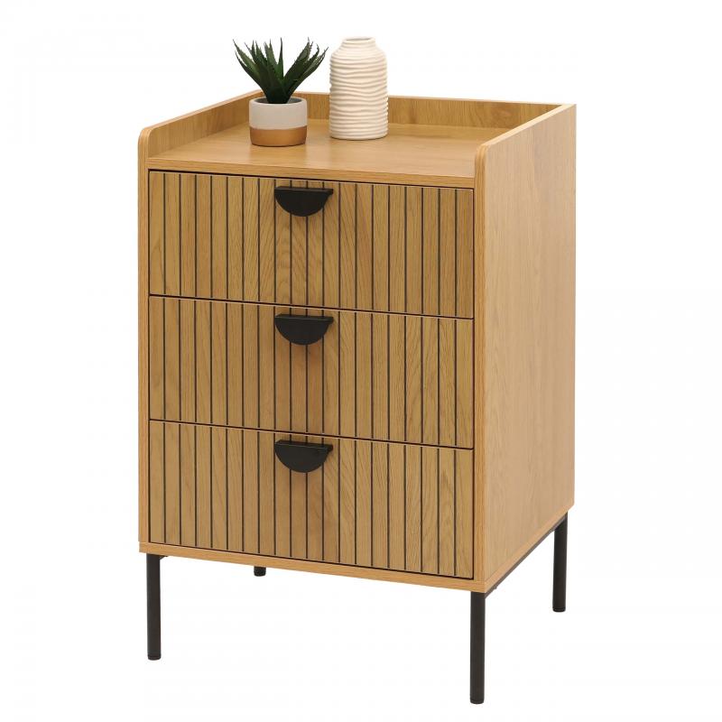 Kommode HWC-O39, Highboard Schrank, 3 Schubladen Melamin MDF 77x50x42cm ~ natur