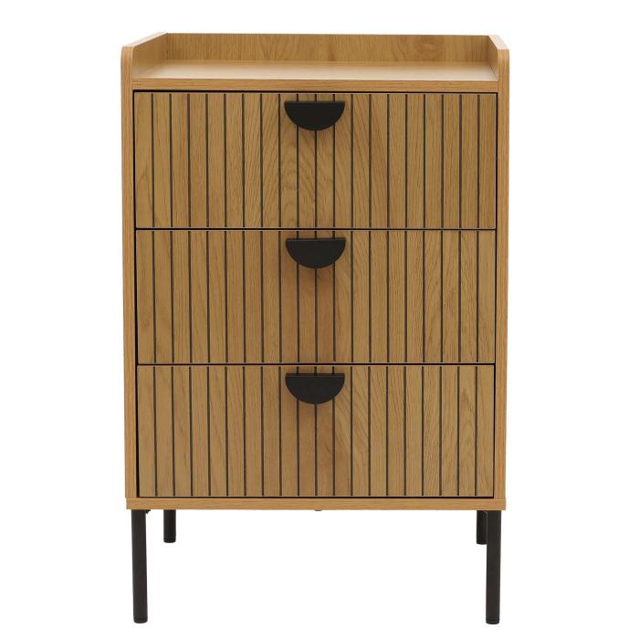 Kommode HWC-O39, Highboard Schrank, 3 Schubladen Melamin MDF 77x50x42cm ~ natur