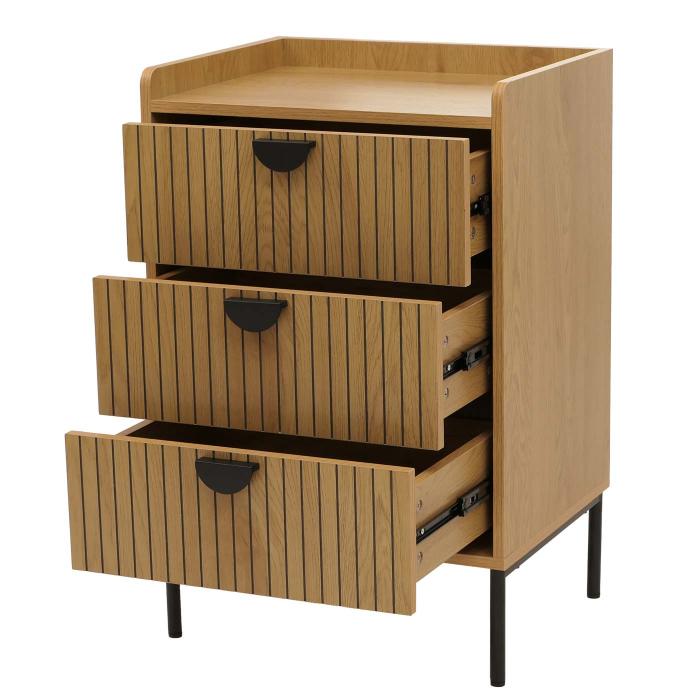 Kommode HWC-O39, Highboard Schrank, 3 Schubladen Melamin MDF 77x50x42cm ~ natur