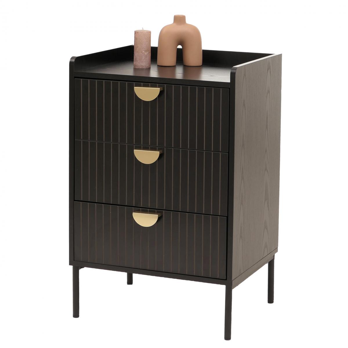 Kommode HWC-O39, Highboard Schrank, 3 Schubladen Melamin MDF 77x50x42cm ~ Holzoptik schwarz
