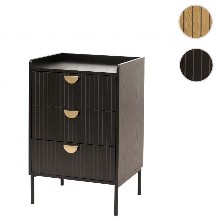 Kommode HWC-O39, Highboard Schrank, 3 Schubladen Melamin MDF 77x50x42cm ~ Holzoptik schwarz