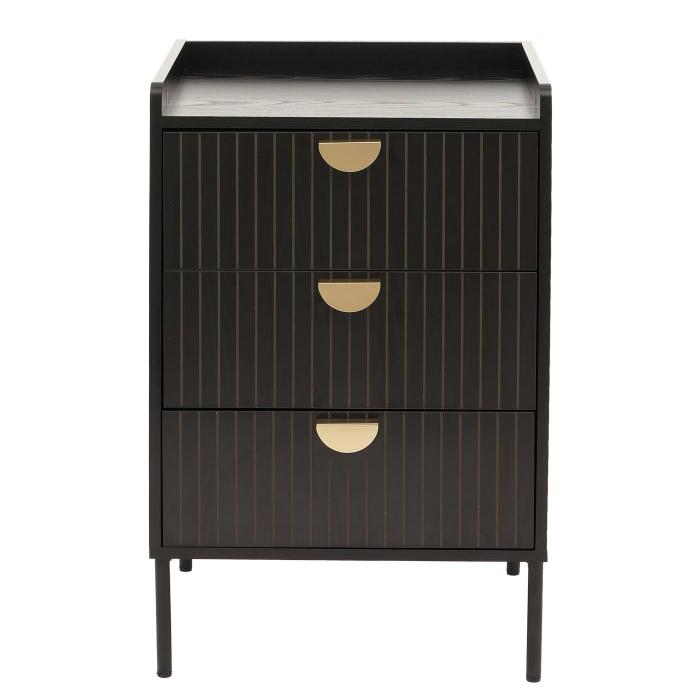 Kommode HWC-O39, Highboard Schrank, 3 Schubladen Melamin MDF 77x50x42cm ~ Holzoptik schwarz