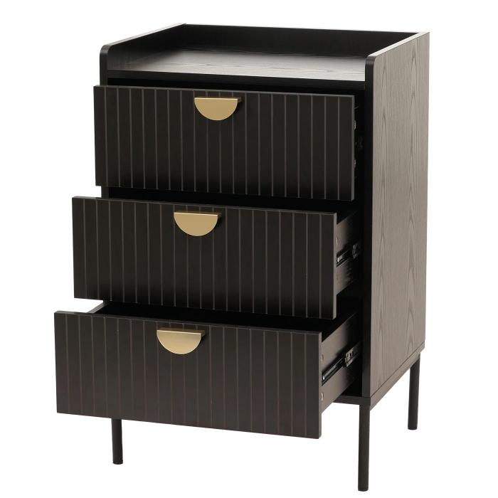 Kommode HWC-O39, Highboard Schrank, 3 Schubladen Melamin MDF 77x50x42cm ~ Holzoptik schwarz